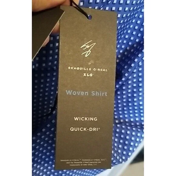 Shaquille O'Neal Short Sleeve  Button-Down  Shirt _  Blue Square Print LT - Picture 3 of 3